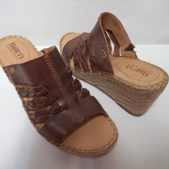 Born Pinal brown Leather wedge espadrille platform sandals slides Size Sz 40.5 9 - Picture 9 of 11